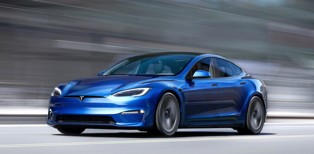 tesla model S Plaid bleue